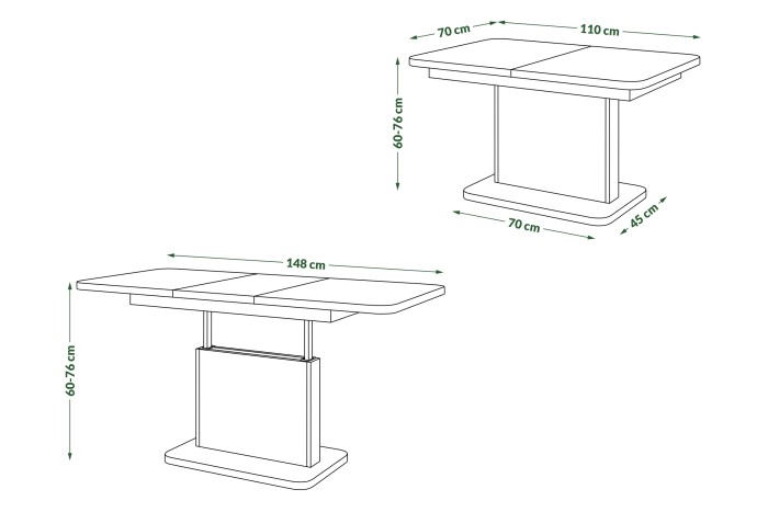 ASTON MINI-Z Schwarz Matt - MODERNER AUSZIEHBARER HÖHENVERSTELLBARER COUCHTISCH MIT ESSTISCHFUNKTION