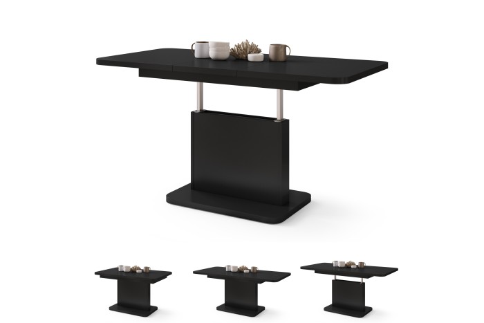 ASTON MINI-Z Schwarz Matt - MODERNER AUSZIEHBARER HÖHENVERSTELLBARER COUCHTISCH MIT ESSTISCHFUNKTION
