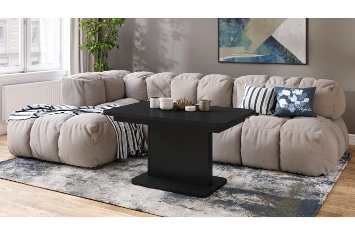 ASTON MINI-Z Schwarz Matt - MODERNER AUSZIEHBARER HÖHENVERSTELLBARER COUCHTISCH MIT ESSTISCHFUNKTION