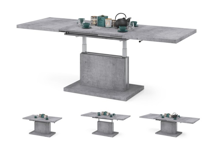 ASTON Beton (Grau) - Modern Couchtisch Kaffeetisch Sofatisch Ausziehbar Tisch mit einstellbarer Höhe