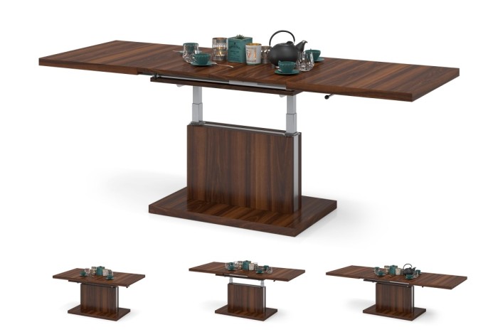 ASTON Nussbaum - Modern Couchtisch Kaffeetisch Sofatisch Ausziehbar Tisch mit einstellbarer Höhe