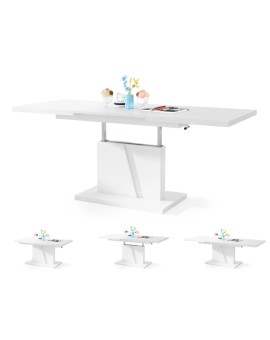 Tisch Ausziehbar Sofatisch GRAND mit - Couchtisch NOIR Funktionscouchtisch Höhe Weiß Matt einstellbarer Kaffeetisch