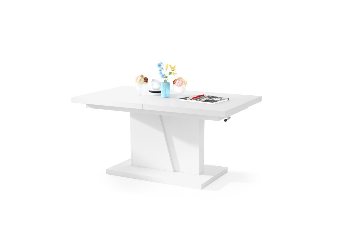 mit Funktionscouchtisch einstellbarer Kaffeetisch Ausziehbar - Sofatisch Tisch Höhe Weiß NOIR Couchtisch Matt GRAND