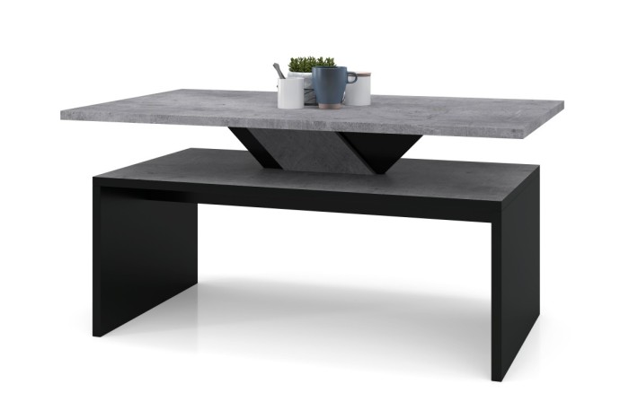 SISI Beton (Grau)/Schwarz - Couchtisch Tisch Kaffeetisch Sofatisch mit Tischablage