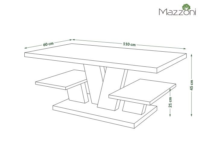 VIVA MAT Sonoma Eiche/Weiß Matt Kaffeetisch Tisch Ablageböden - Couchtisch Sofatisch Moderne mit