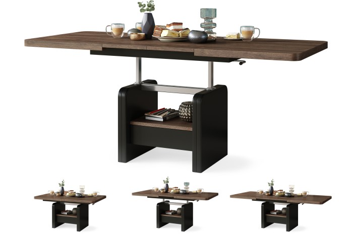 LEXUS Braune Eiche/Schwarz Matt - Modern Couchtisch Kaffeetisch Sofatisch Ausziehbar Tisch mit einstellbarer Höhe