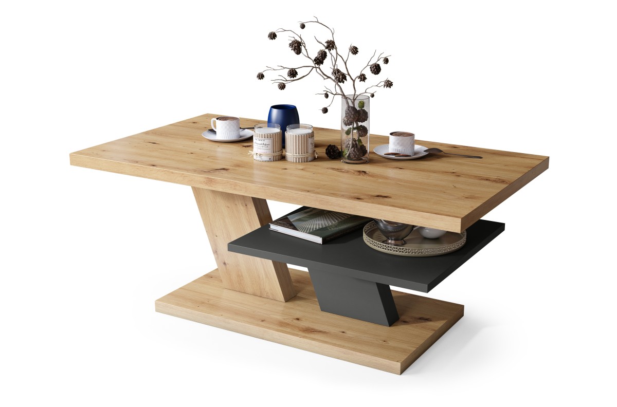 Sofatisch - Tisch MAT mit Grau) (Dunkel Eiche/Anthrazit Kaffeetisch Ablageboden Couchtisch Artisan CLIFF
