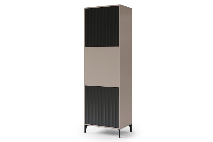 Hochschrank RIMINI SZ-63 Beige Taupe/Schwarz Matt - MODERNER SCHRANK MIT FÄCHER UND GERIFFELTEN FRONTEN